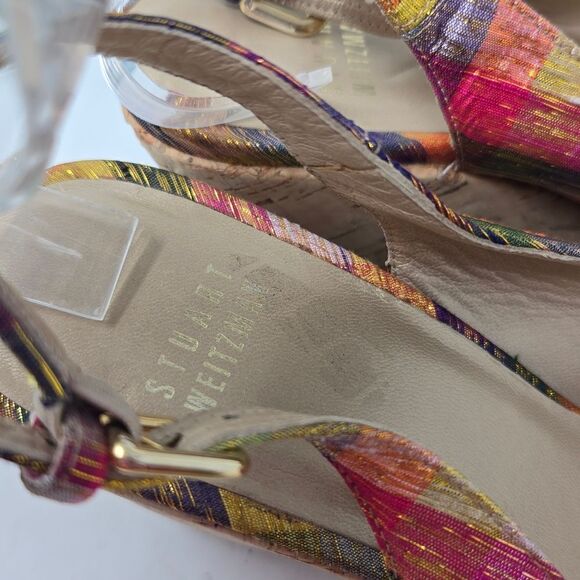 STUART WEITZMAN Jean Winsel Tinsel Metallic Plaid Cork Wedge 9N - Picture 10 of 13